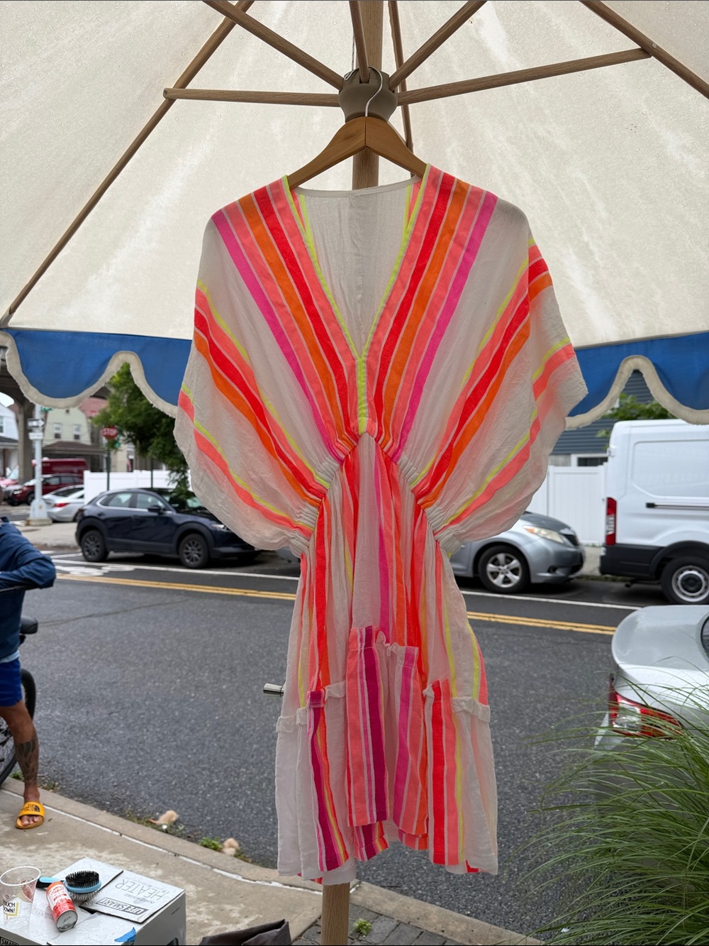Lemlem Neon Striped V-Neck Beach Cover-Up